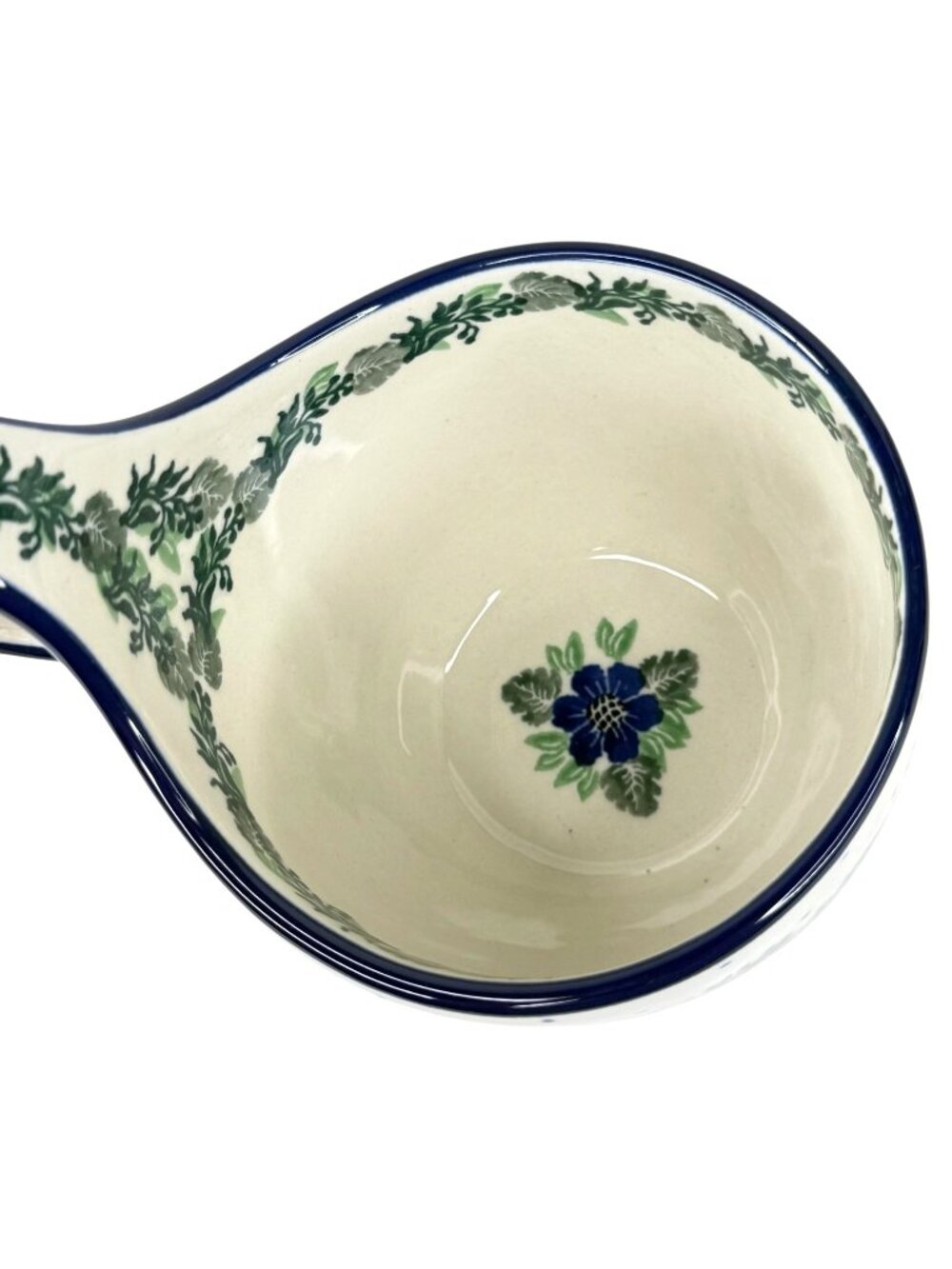 Boleslawiec Ceramika Art Polish Pottery Bowl With Loop Handle Blue Floral Soup - Picture 9 of 10